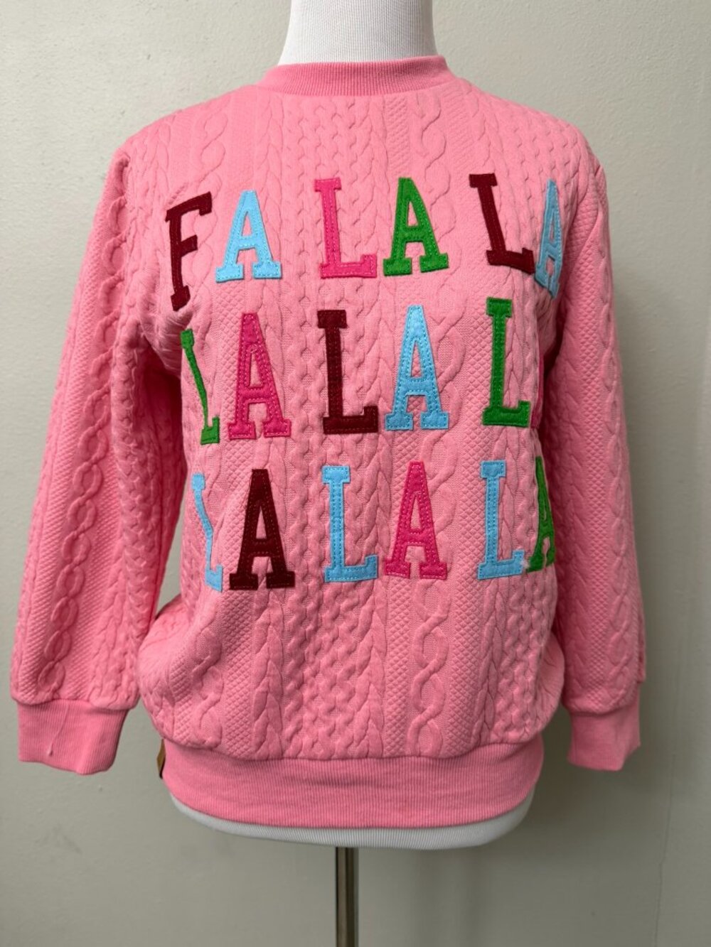 Simply Southern Pink Cable Knit Christmas Holiday Sweater Fala Youth Medium
